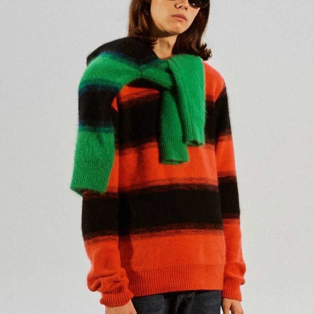 Trunk Project angora stripe crewneck sweater Oversized Street Style Knit
